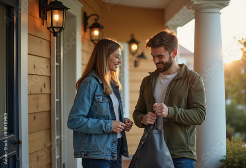 The couple leaves the house together