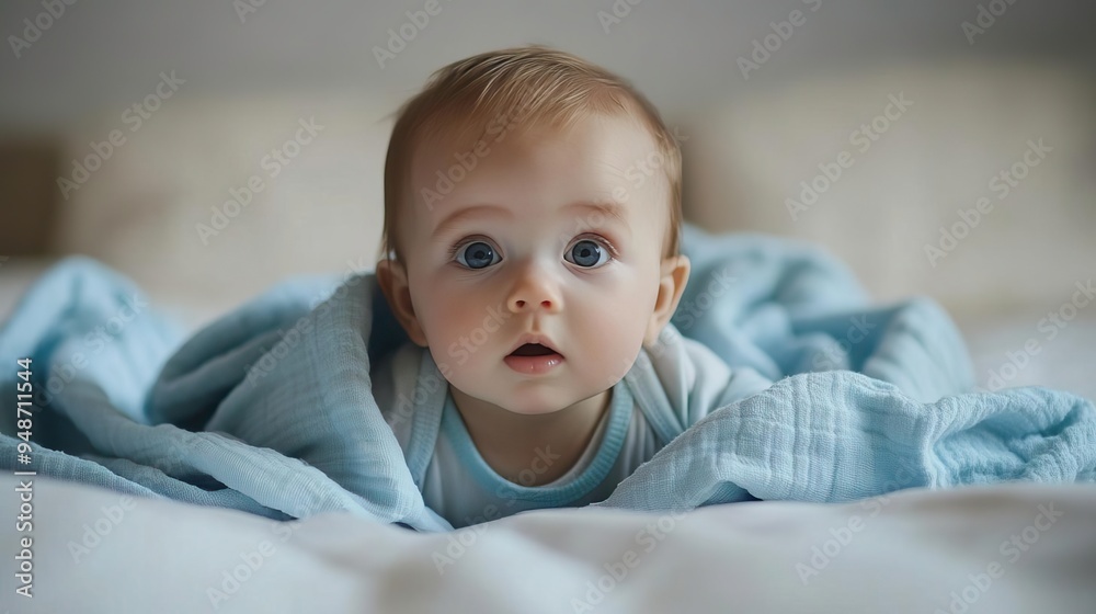 Adorable baby peeking from under a soft blanket, showcasing curiosity and innocence in a cozy environment. Adorable baby peeking from under a soft blanket, showcasing curiosity and innocence in a cozy environment.