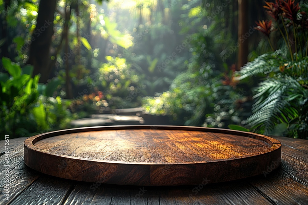 A wooden tray with a hole in the middle sits on a wooden table A wooden tray with a hole in the middle sits on a wooden table