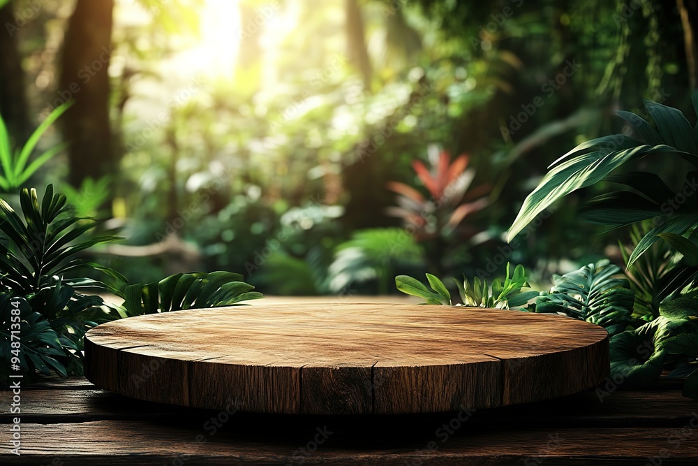 A wooden round table with a small wooden platform on top of it A wooden round table with a small wooden platform on top of it