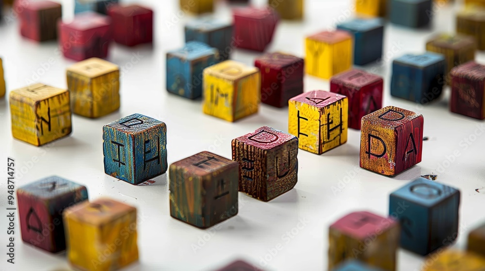 Obraz premium Colorful wooden cubes forming the word idea representing creative thought and imagination