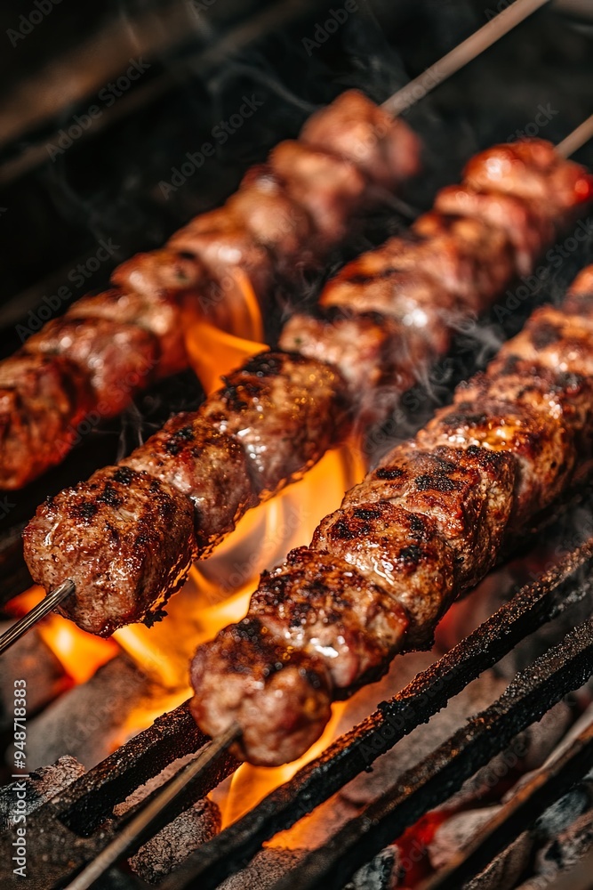 Overcooked and burnt kebabs on a hot grill. Overcooked and burnt kebabs on a hot grill.