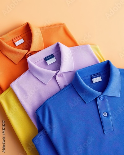 Colorful polo shirts arranged neatly, showcasing vibrant hues on a soft background, perfect for casual or sporty styles.