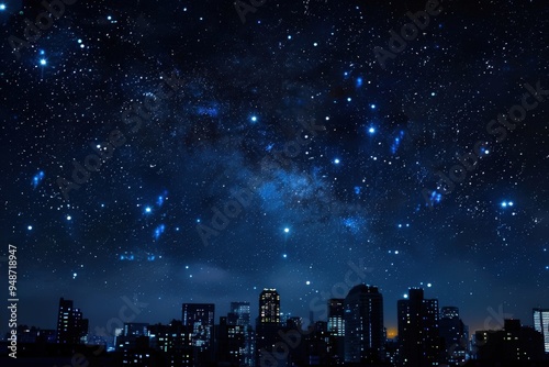 Wallpaper Mural A city skyline is lit up at night with a clear sky full of stars, generative ai image Torontodigital.ca