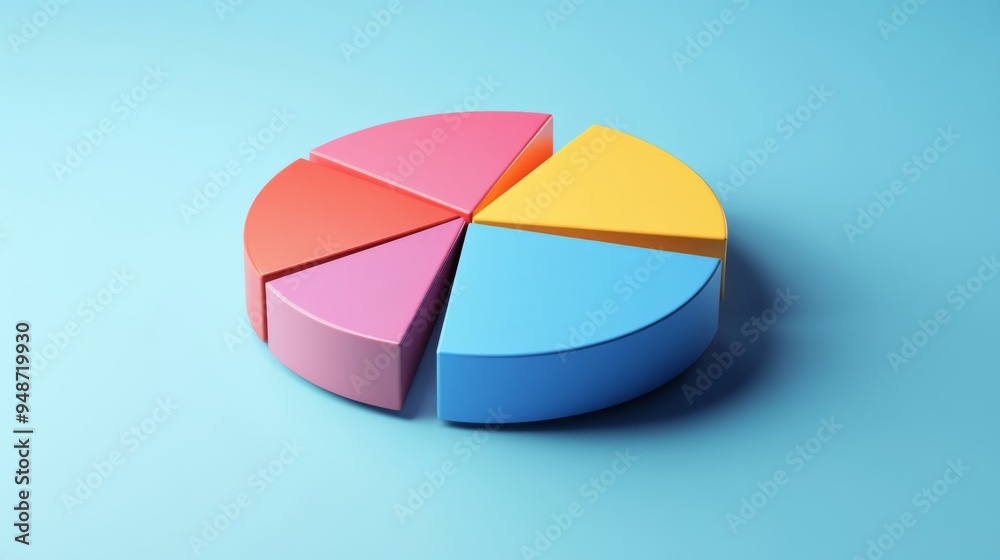 Fototapeta premium An animated 3D pie chart rotating slowly, showing different data slices and their proportions in a visually engaging and interactive manner.