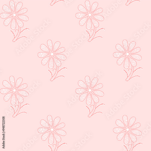Lucknowi Chikankari floral vector pattern. Pastel pink shade. Thread and needle work traditional Indian textile print