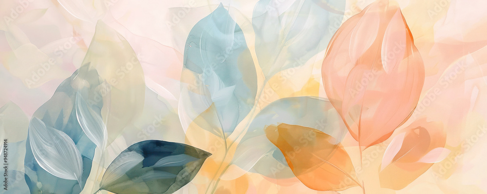 Gentle pastel leaf composition, ideal for use in soft botanical designs, soothing backgrounds, and wellness-related visuals. Gentle pastel leaf composition, ideal for use in soft botanical designs, soothing backgrounds, and wellness-related visuals.