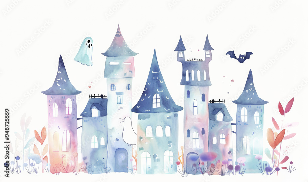Naklejka premium A small, whimsical castle with rounded towers and a soft pastel glow.