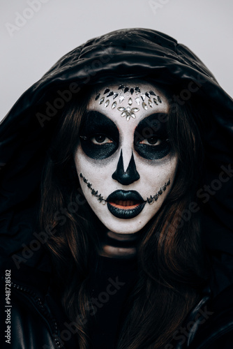 Girl with Halloween style makeup posing for the camera