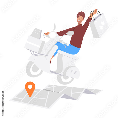 Bike shipping tracking map, flat illustration 
