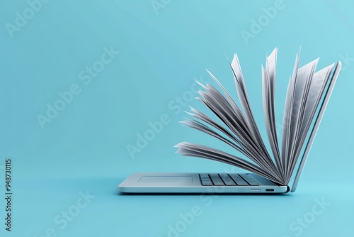 Laptop with pages turning into a book photo