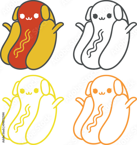 Fully Editable Colorful Hot Dog Line Art