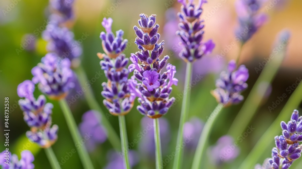 Close-up of a lavender flower, highlighting the tiny purple blooms and the calming green stems in a serene outdoor environment. Close-up of a lavender flower, highlighting the tiny purple blooms and the calming green stems in a serene outdoor environment.