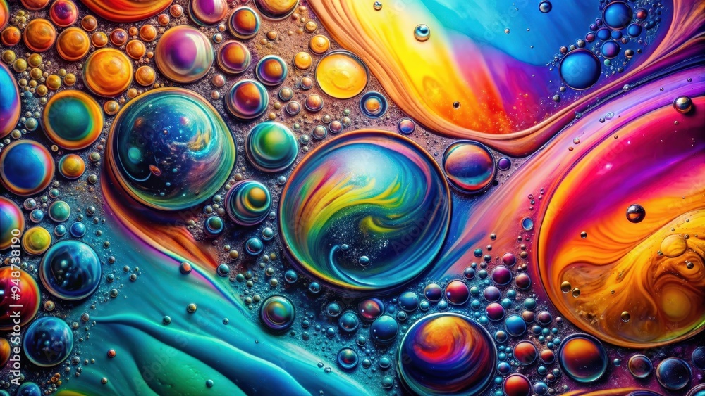 Psychedelic background created by mixing oil and water , abstract, vibrant, colorful, chemistry, swirls, trippy