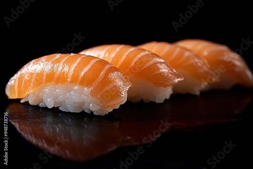 Salmon nigiri sushi on the black background