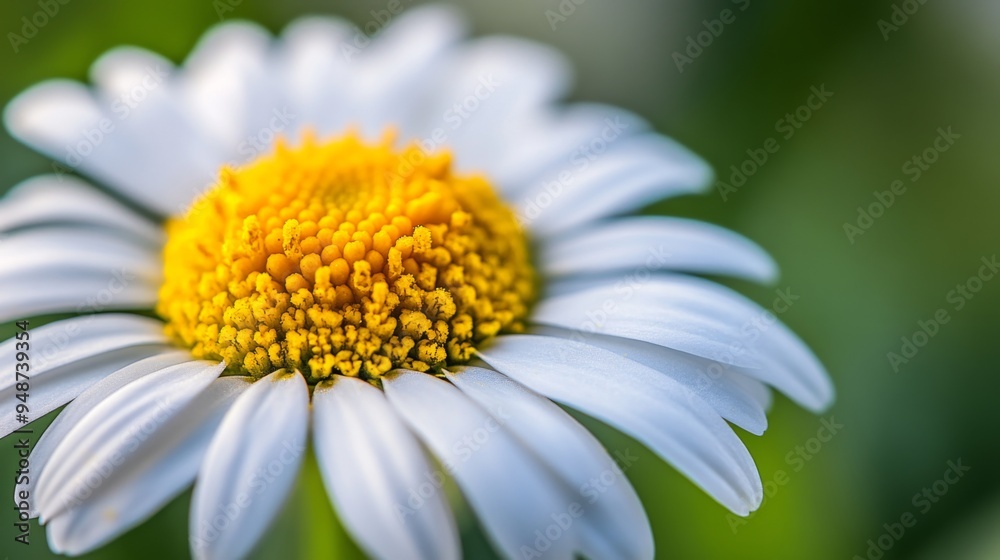 Macro shot of a daisy flower, focusing on the bright white petals and the contrasting yellow center in natural light. - Macro shot of a daisy flower, focusing on the bright white petals and the contrasting yellow center in natural light. -