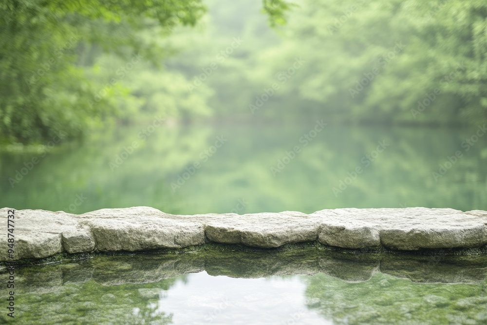 Fototapeta premium Calm Reflections Embracing the Natural Landscape of a Hidden Oasis