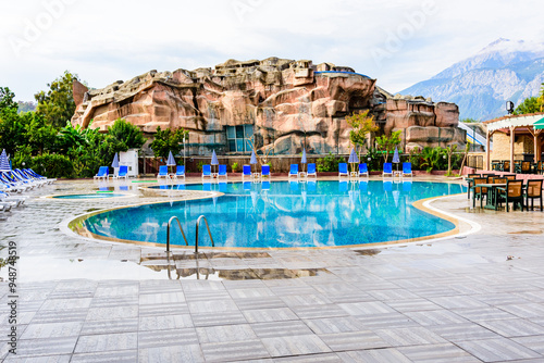 View on a swimming pool in hotel resort