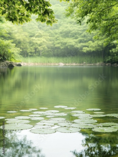 Inner tranquility mirrored in calm waters embraced by vibrant greenery and a soothing atmosphere.