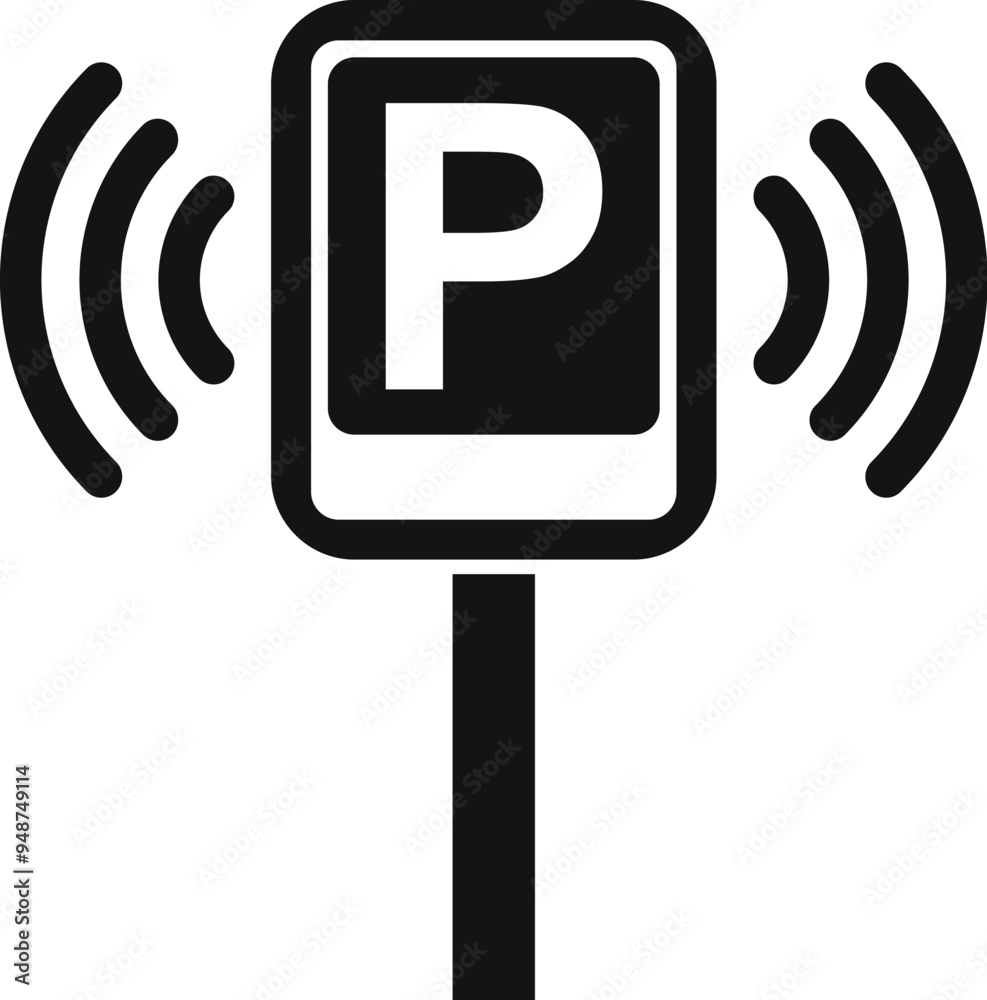 Parking sensor emitting a signal, indicating available parking spaces for efficient city management