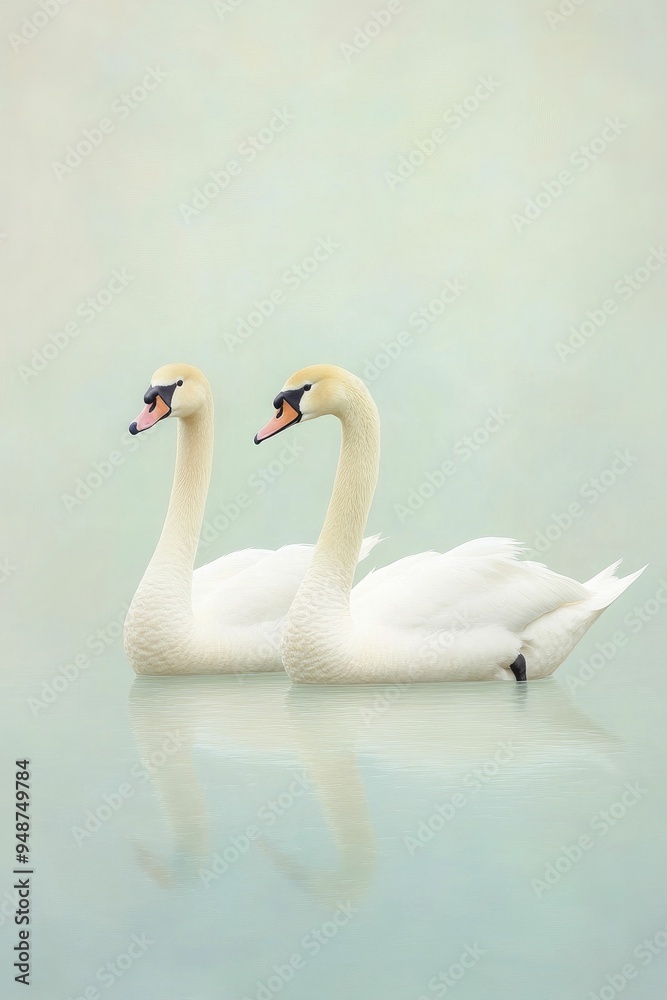 Gentle love surrounds a pair of swans gliding elegantly across the tranquil waters of the lake. Gentle love surrounds a pair of swans gliding elegantly across the tranquil waters of the lake.
