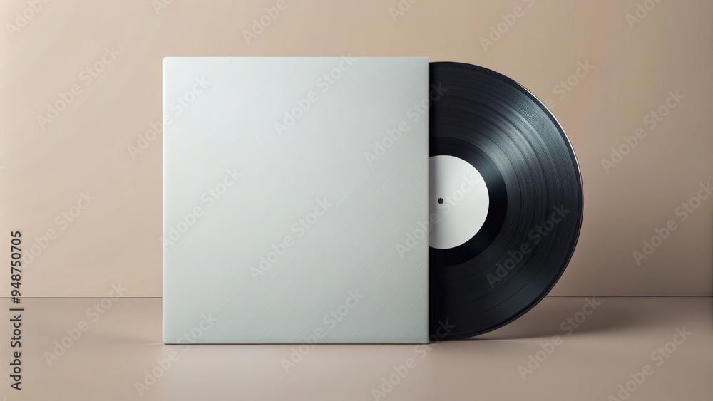 Fototapeta premium Vinyl disc mockup with blank cover template for music album design, vinyl, disc, mockup, blank, cover, template, music, album