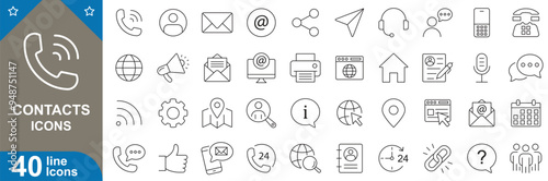 Contact us icons set. customer, help disk, call, email, service, feedback, chat, phone, support and more. vector illustrator.