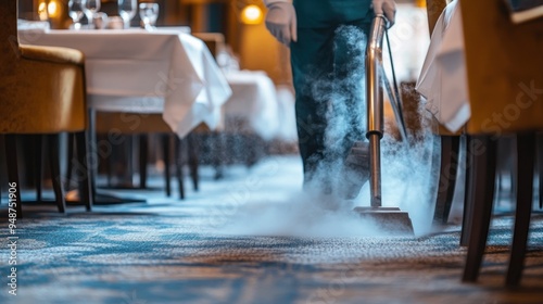 Obraz na płótnie Cleaning a Restaurant's Carpet with Steam w salonie