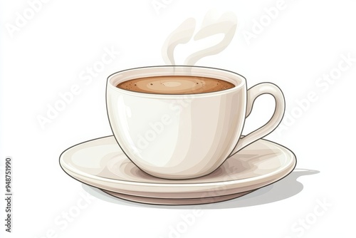 Minimalist image of a white coffee cup with steam on a clean background.