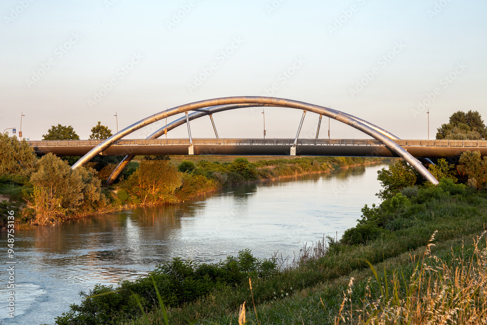 Obraz premium Bridge over the river Brenta in Corte, Piove di Sacco; Province of Padua, Veneto, Italy