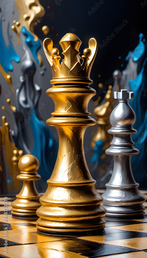 oil painting golden chess king oil painting golden chess king