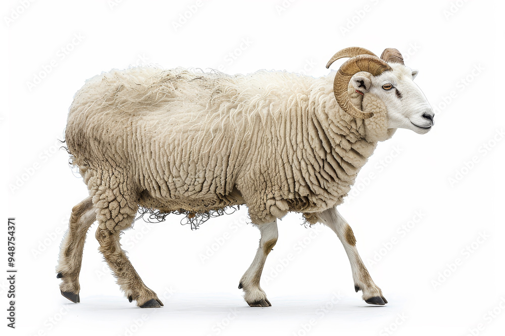 A ram is walking on a white background A ram is walking on a white background