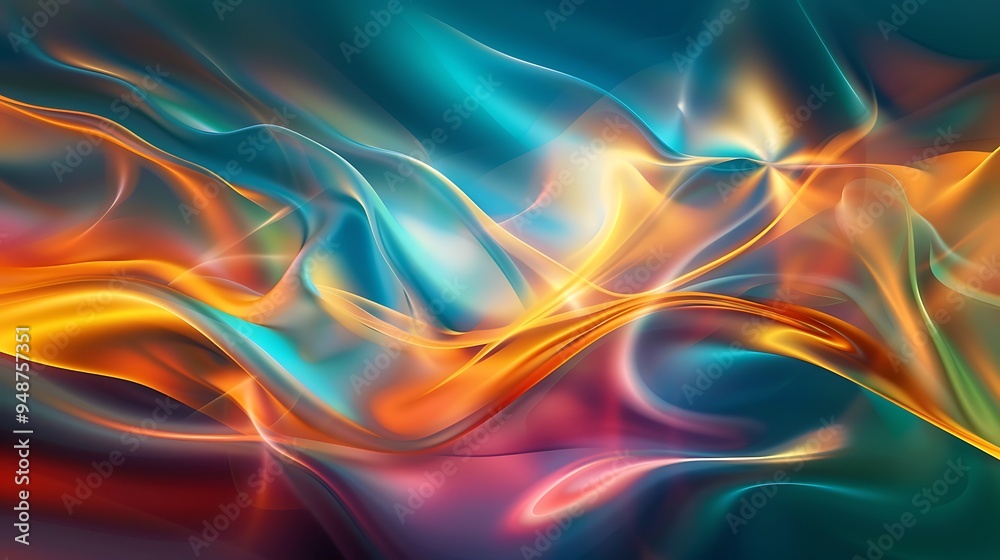 Naklejka premium glowing abstract 3d fire background, with vibrant gradients of warm gold, orange, and red, swirling seamlessly into cool blue and teal, a sense of luxury and elegance