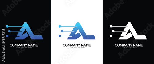 Letter AL or LA brand tech logo identity with line style minimal logo template
