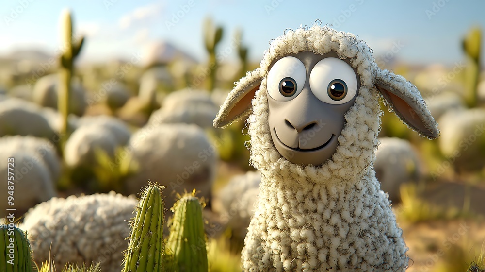 Obraz premium 3d cartoon sheep in desert