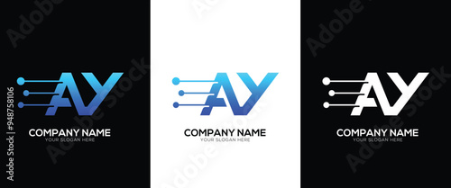 Letter AY or YA brand tech logo identity with line style minimal logo template