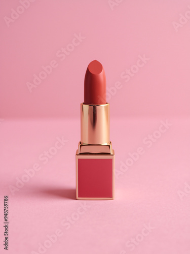 Elegant Red Lipstick on pink Background