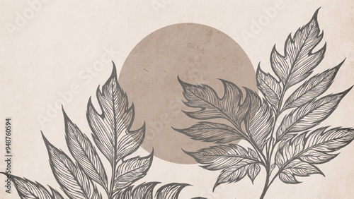 Botanical background. Abstract plant shapes. Minimalist illustration for printing on wall decorations.