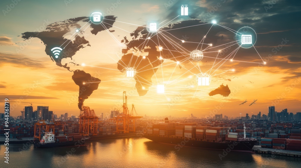 Fototapeta premium Global Network and Trade: A Connected World