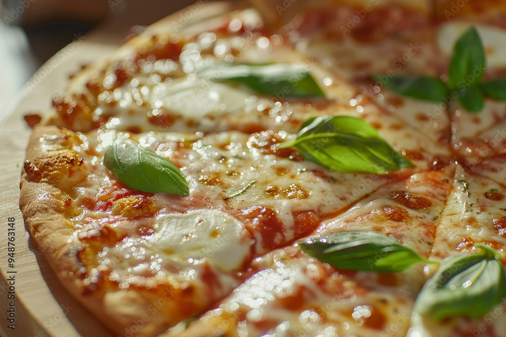 A slice of pizza with basil leaves on top A slice of pizza with basil leaves on top
