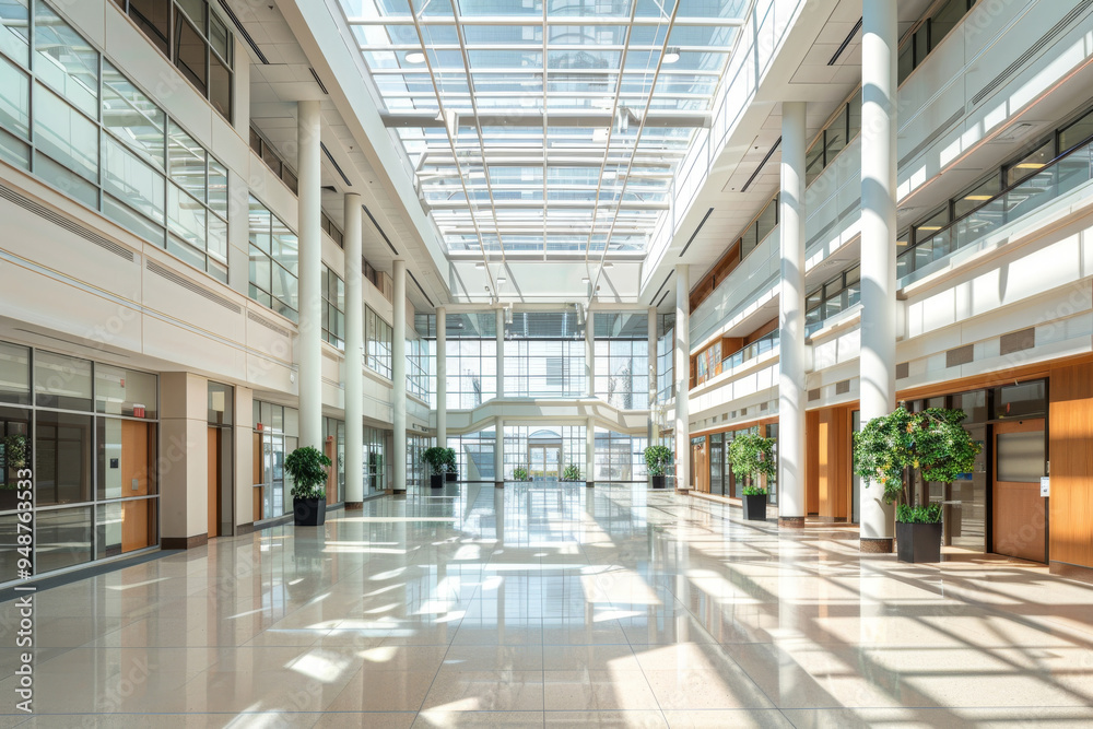 A large, empty building with a lot of windows and a lot of space, modern office background. A large, empty building with a lot of windows and a lot of space, modern office background.