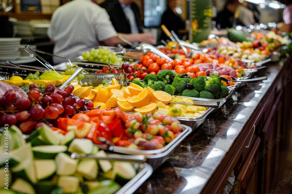 A buffet table with a variety of fruits and vegetables A buffet table with a variety of fruits and vegetables