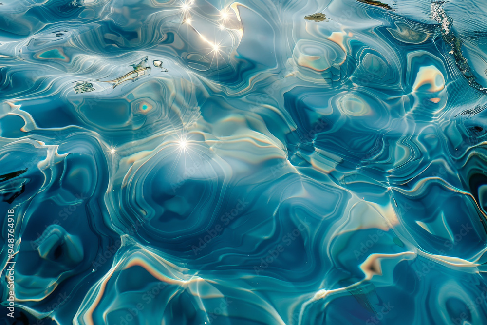 The water is blue and has a lot of ripples The water is blue and has a lot of ripples