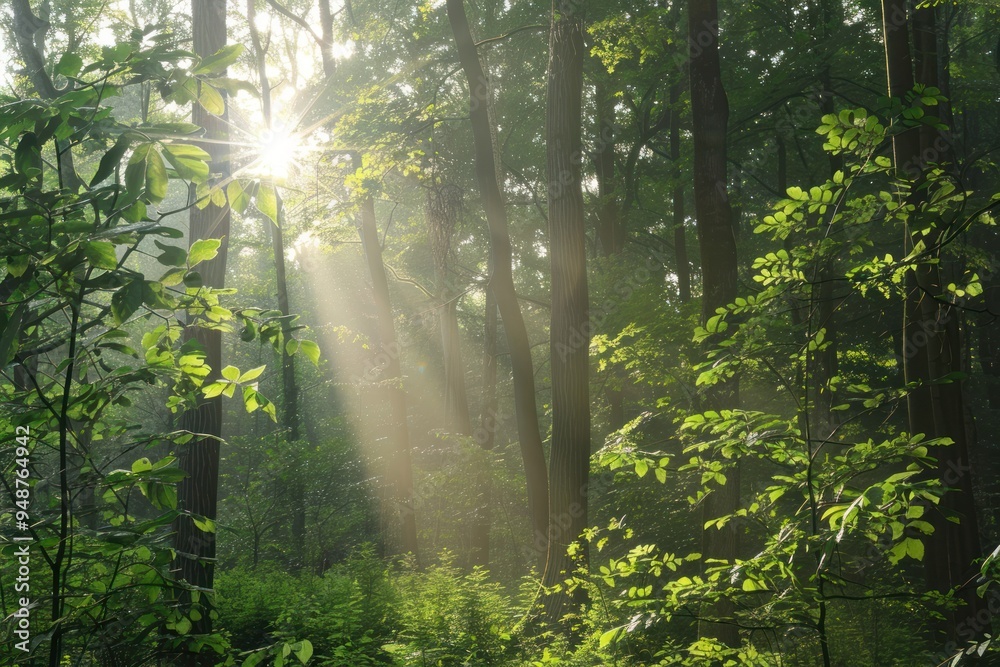 Obraz premium sun rays through the forest