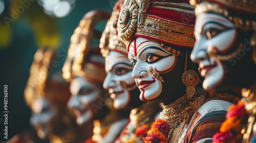 Kathakali dancer in traditional costume and makeup performing