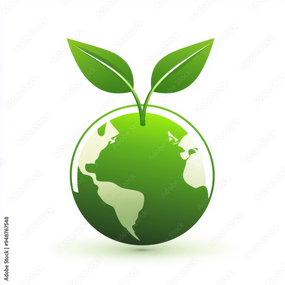 A green globe with leaves symbolizing environmental sustainability and nature conservation. Ideal for eco-friendly projects.