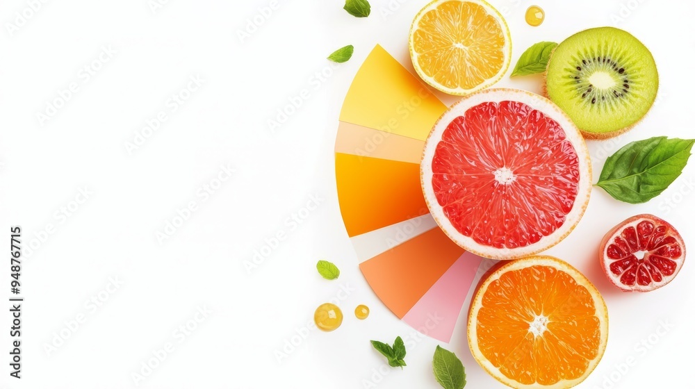 Summer cocktail color palette, vibrant and fruity tones, festive swatch, isolated on white background Summer cocktail color palette, vibrant and fruity tones, festive swatch, isolated on white background