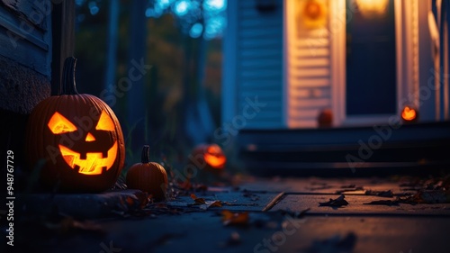 Glowing jack-o'-lanterns in...
