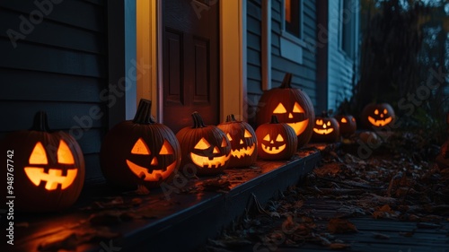 Glowing jack-o'-lanterns in...