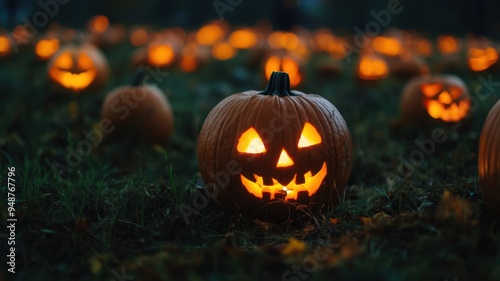 Glowing jack-o'-lanterns in...